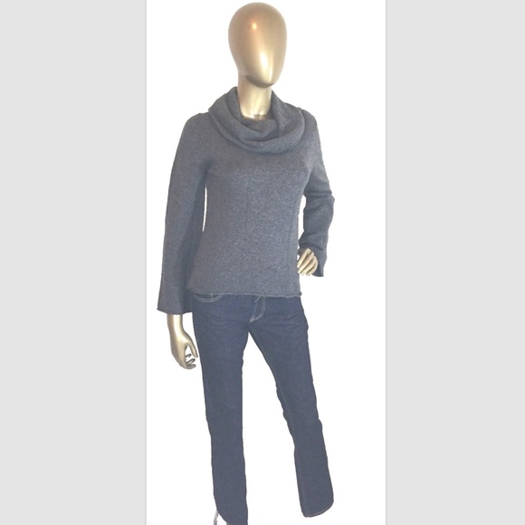 WENDY B Cashmere Sweater M Cowl Turtleneck Grey Double Seam Front Bell Sleeves - Picture 7 of 11